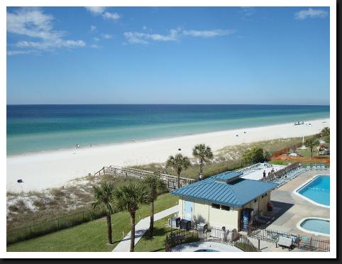 view from condo of panama city beach and pool house